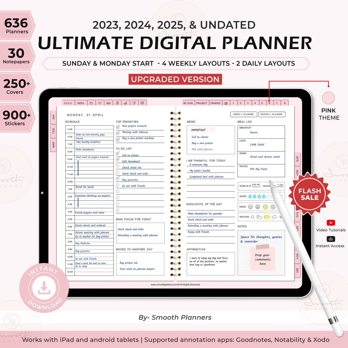Ultimate Digital Planner | 2023, 2024, 2025 + Undated - PINK