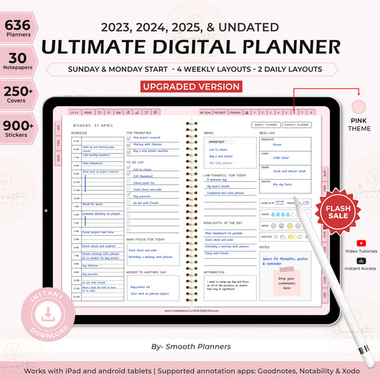 Ultimate Digital Planner | 2023, 2024, 2025 + Undated - PINK