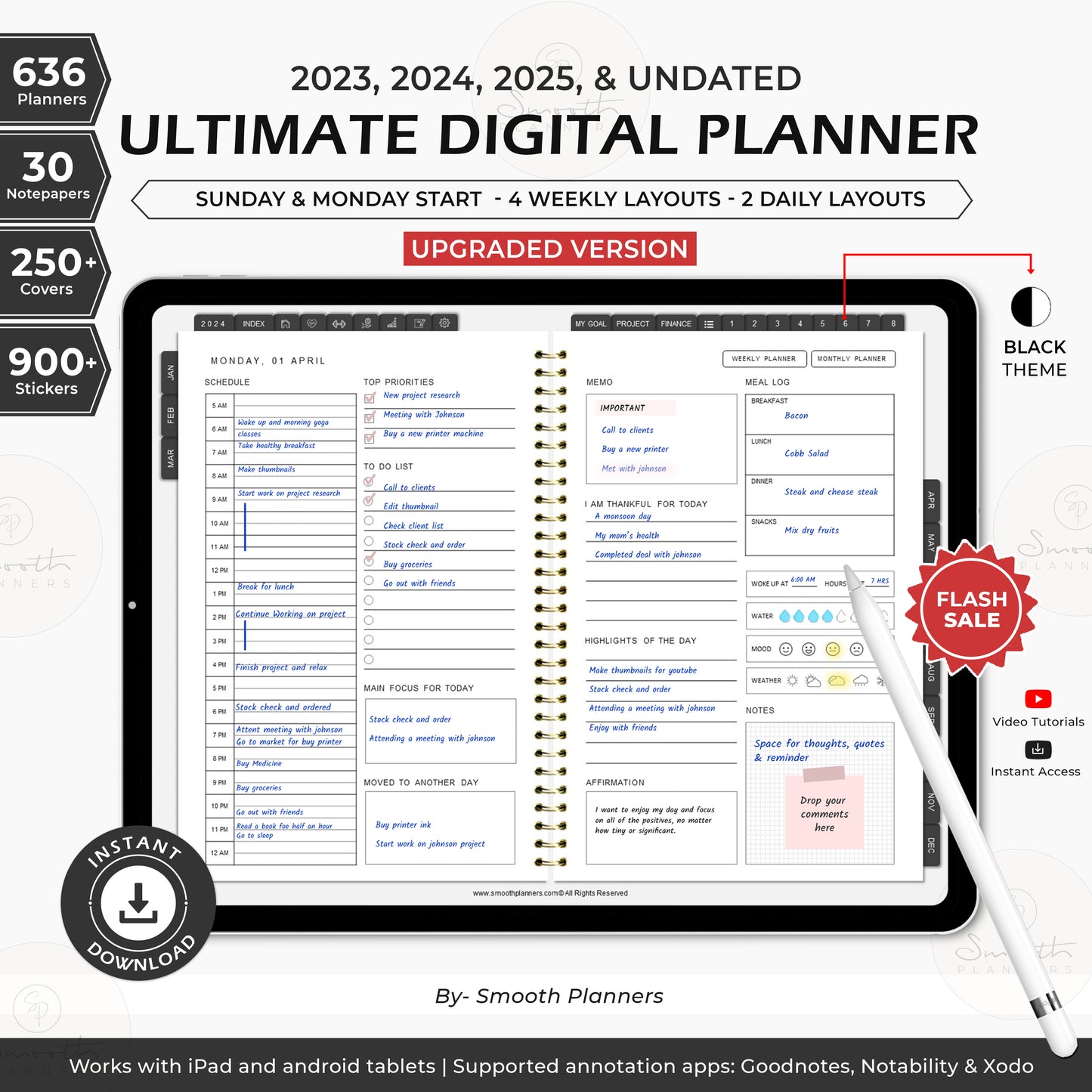 Ultimate Digital Planner | 2023, 2024, 2025 + Undated - BLACK